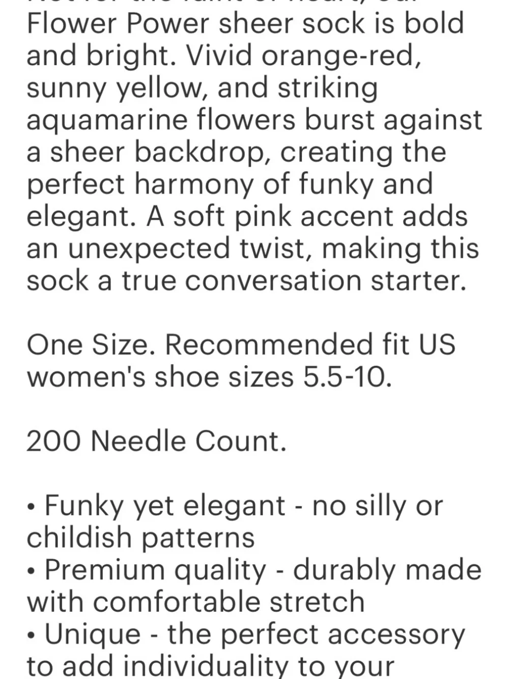 Sock Candy Flower Power Sheer Crew Sock. Price firm.